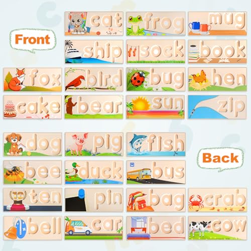 Wooden See & Spell Learning Toys for 2 3 4 5 Year Old Kids, Preschool Learning Activities Alphabet Flash Cards, Educational Match Letter Game Board, CVC Word Builder Montessori Toys Gifts for Boy Girl