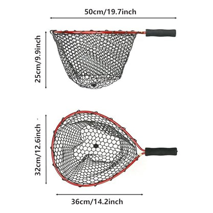 Short Handle Rubber Fishing Landing Net, 19.7" Lightweight Aluminum Frame, Portable EVA Foam Handle Trout Net for Kayak Stream Catch and Release, Hook-Friendly Rubber Netting Landing Net - color: BLUE