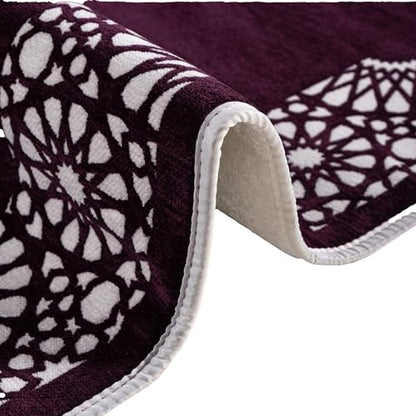 Modefa Turkish Islamic Prayer Mat - Chenille with Foam and Carrying Bag - Intricate Praying Rug Ramadan Eid Gift - Traditional Muslim Janamaz Seccade for Men Women - Mustaqim (Purple) - color: Purple