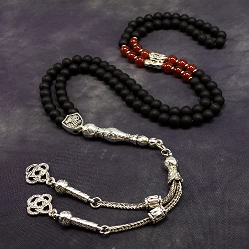 Special Prayer Beads Series -99 beads- Tesbih Tasbih Tasbeeh Misbaha Masbaha Subha Sebha Sibha (Black Matte Agate Stone Design -6 mm Small Beads-) - color: Black Matte Agate Stone Design -6 mm Small Beads-