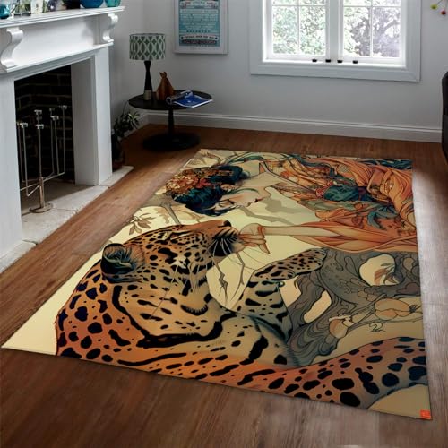 Tiger Rug Non Slip Washable Rug 3'3" x 5' - Vintage Low Pile Floor Rug for Bedroom Kitchen Funny Animals and Girl Design Entryway Rug - size: 3'3" x 5'