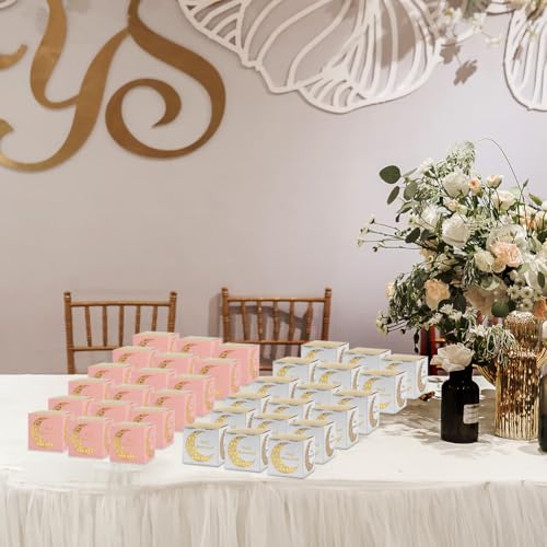 50 Pieces Eid Mubarak Boxes, Ramadan Goodie Gable Boxes, Reflective Paper Crescent Design Gift Boxes for Middle Eastern Festival Celebrations and Treats