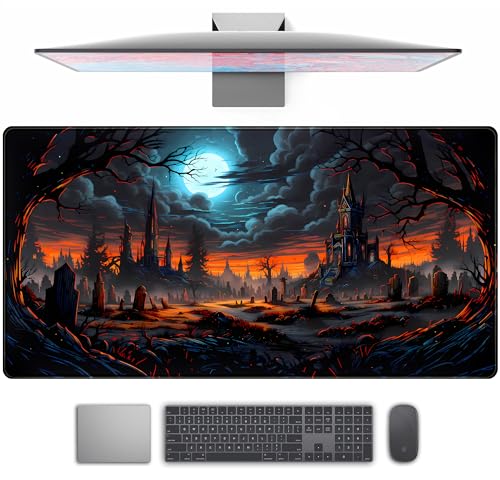 Dark Fantasy Castle Desk Pad Extended Gaming Mouse Pad, XXL Large Computer Laptop Keyboard Wireless Mouse Mat, Office Desk Decor Mousepad Deskmat with Stitched Edges Matt 31.5x15.7 in - color: Dark Fantasy Castle