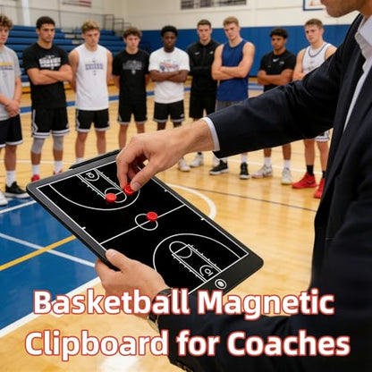 Basketball Magnetic Coaching Board –16" Professional Basketball Tactics Board & Basketball Clipboard for Coaches, Magnetic Player Number Magnets, Dry Erase, Carrying Case