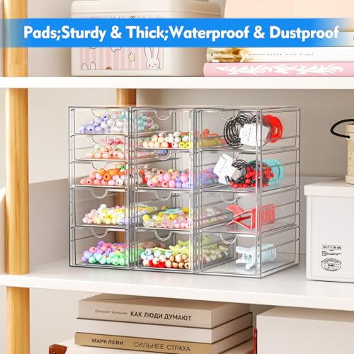 ARSTPEOE Acrylic 13-Drawer Storage & Makeup Organizer for Desk, Bath | Smooth-glide drawers, clear acrylic, stackable, dustproof, wipe-clean, for eyeliners, lip liners, markers, push pins,pen - size: 13 Drawers