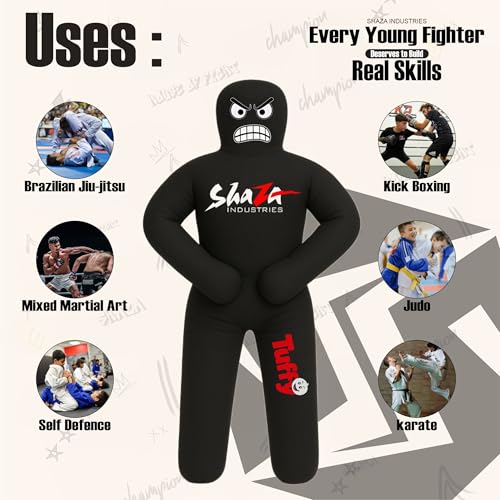 Shaza Toffy Youth Wrestling Dummy, Unfilled Canvas Training Partner, Kids Combat Practice Equipment - color: Black