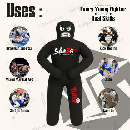 Shaza Toffy Youth Wrestling Dummy, Unfilled Canvas Training Partner, Kids Combat Practice Equipment - color: Black