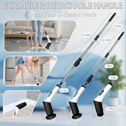 Spin Scrubber,9-In-1Multifunctional Cleaning Brush with Detachable Handle,9 Replaceable Brush Heads&LCD Display,Rechargeable Electric Spin Scrubber for Bedroom,Bathroom,Kitchen,Car - color: Black