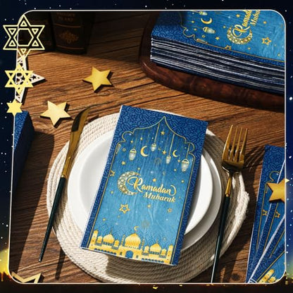 Yeaqee 100 Pcs Eid Mubarak Napkins Ramadan Disposable Mexican Paper Napkins Cinco De Mayo Fiesta Supplies Party Taco Fiesta Guest Hand Towels for Kitchen Party Supplies (Moon) - color: Moon
