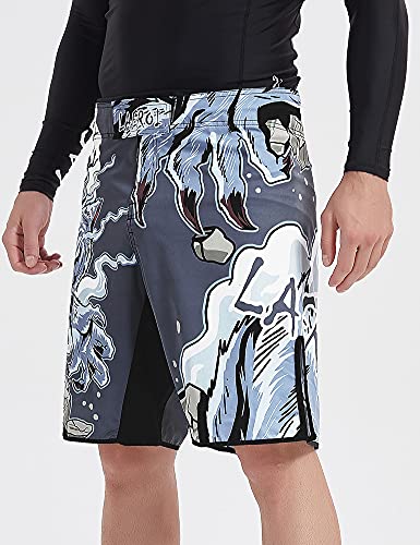 LAFROI Mens MMA Cross Training Boxing Shorts Trunks Fight Wear with Drawstring and Pocket-QJK01 - color: La Werewolf, size: Small