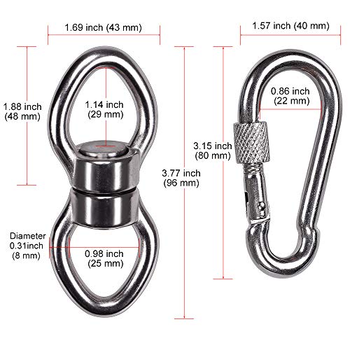 SELEWARE Silent Bearing Swing Swivel with 2 Carabiners, 360° Rotational Device Hanging Accessory for Tree Swing, Hammock Chair, Yoga,1200LB Capacity | Quiet Smooth Rotation, Supports Up to 1200LB, Quick Connect Buckles, 1 Pack for Swings, Hammocks, Tire S