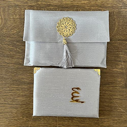 Muslim Prayer Rug, Bag & Yaseen Surah Pocket-Size Book, Bag & Prayer Beads Set I Perfect Islamic Gift I Prayer Rug Travel I Muslim for Men&Women | Luxury Islamic Gifts (1 Set, Grey) - color: Grey, size: 1 Set