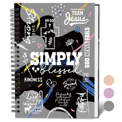 XKDOUS Hardcover Spiral Notebook with Tabs and Bible Tracker, College Ruled Notebook Journal, Church Notes Journal for Women Men, Bible Journal, Blank Notebooks for Work School Note taking, Grey - color: Grey