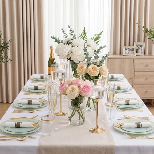 WDF Partyware 175PCS Sage Green Plastic Plates - Heavy Duty Green Plates Disposable - 25Guests Plastic Dinnerware with Rolled Napkins for Spring/Birthday/Baby Shower - color: Sage Green, size: 175PCS