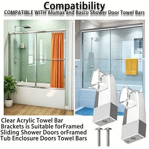 Compatible with Alumax/Basco Shower Door Parts - 4 Pack Clear Acrylic Towel Bar Brackets Replacement Parts for Framed Sliding Glass Shower Door Handle - Towel Bar NOT Included
