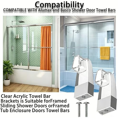 Compatible with Alumax/Basco Shower Door Parts - 4 Pack Clear Acrylic Towel Bar Brackets Replacement Parts for Framed Sliding Glass Shower Door Handle - Towel Bar NOT Included