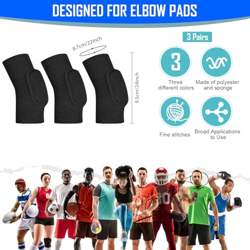 Tarpop 3 Pairs Volleyball Elbow Pads Arm Brace Pads Elbow Protector with Breathable Anti-Collision Sponge Compression Arm Support for Women Men Basketball Tennis Football Skating(Black) - color: Black