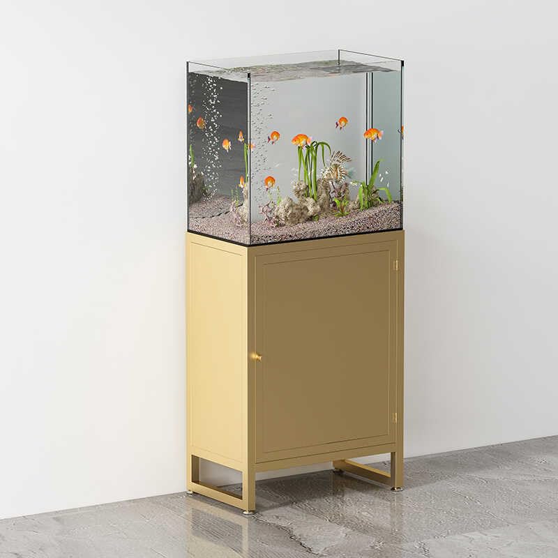 Home Office Fish Tank Stand, Professional Metal Aquarium Stand Storage Shelf Heavy Duty Breeder Turtle Terrarium Stand Rack, Reptile Tank Stand with Lockers，Fish Tank Cabinet - color: Gold, size: 50*30*70cm