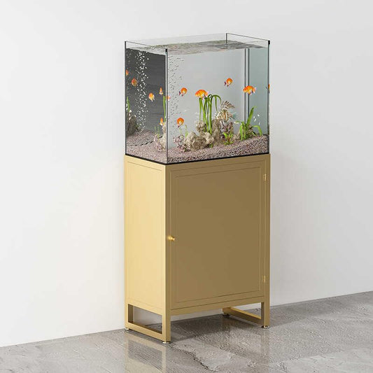 Home Office Fish Tank Stand, Professional Metal Aquarium Stand Storage Shelf Heavy Duty Breeder Turtle Terrarium Stand Rack, Reptile Tank Stand with Lockers，Fish Tank Cabinet - color: Gold, size: 50*30*70cm