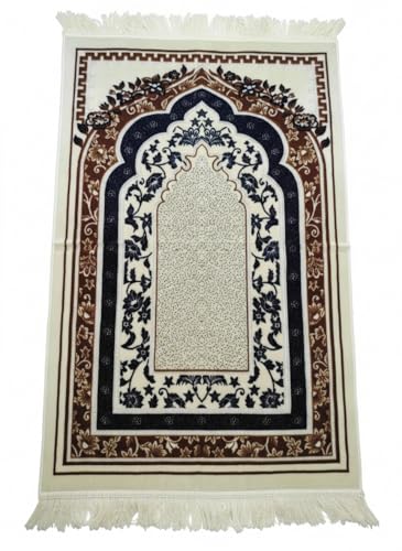 Islamic Prayer Rug with Traditional Mihrab Design, Geometric Arch Pattern, Polyester Material, 27.6x43.3 Inches, Low Pile with Fringed Edges (Green Orange) - color: Green Orange