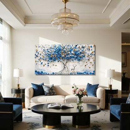 imjiayu Tree of Life Wall Art, Abstract Blue and White Tree Canvas Prints - color: Blue and White Tree, size: 40"L x 20"W