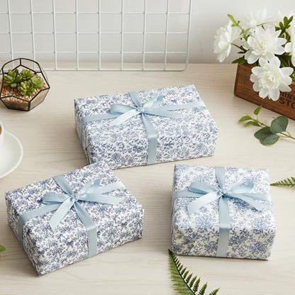 Keluna Blue Bow Flower Wrapping Paper - 12 Pcs Chinoiserie Light Blue Wrapping Paper for Baby Shower Girls Birthday Wedding Bridal Shower Gift Wrap Supplies - color: Chinoiserie flower