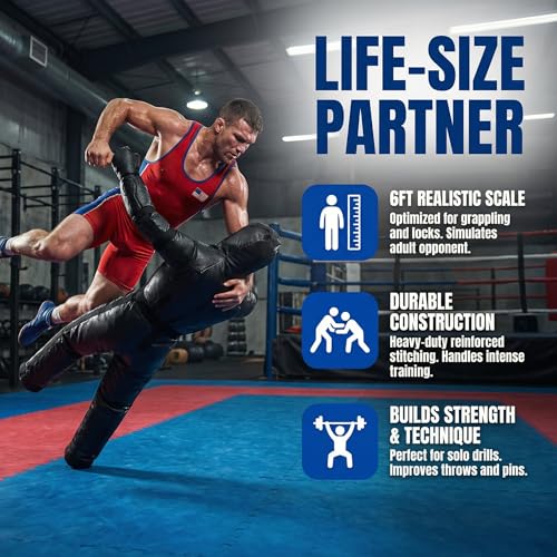 6FT Wrestling Dummy Grappling Dummy, Unfilled Hollow Design, Anti Burst Black Space Leather, MMA BJJ Training Equipment for Adults, Heavy Duty Martial Arts Practice Partner