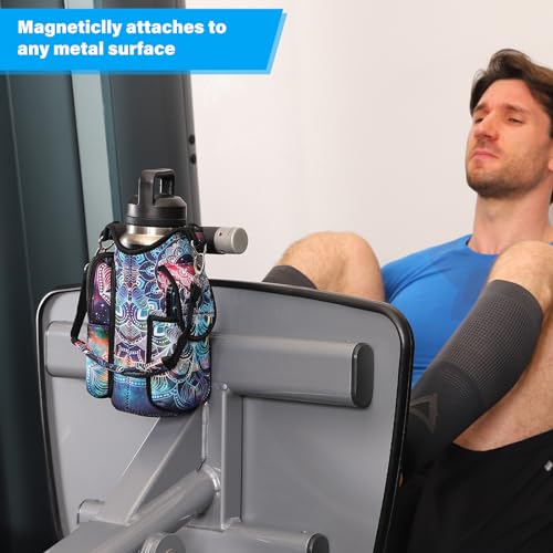 icolor Magnetic Gym Bag Water Bottle Carrier Holder with Phone Pockets & Shoulder Strap,Gym Magnetic Bag 5 Built-in Magnets Gym Accessories Organizer Sling Bottle Bag Pouch Sleeve - color: Mandala
