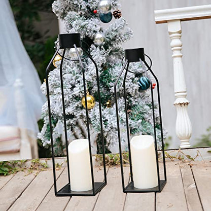 HPC Decor 55.9cm(22인치) 48.3cm(19인치) 랜턴 장식, 깜박이는 타이머 양초 포함 - 대형 톨 블랙 메탈 캔들 랜턴 2개 세트 - 실내, 실외, 탁상, 현관을 위한 현대적인 농가 장식 (유리 없음) - size: 22inch and 19inch（Black）
