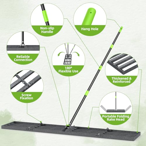 GARDTECH 48×10 Anti-Flip Lawn Leveling Rake,76” Adjustable Handle | Heavy Duty Stainless Steel,2mm Plate, for Topdressing, Sandbox, Garden Beds, Lawn Repair,Dog Spots - size: 48''x10''