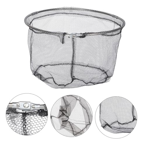 FOMIYES 4pcs Foldable Fishing Net Replacement Heads, Stainless Steel Frame with Black Soft Flexible Mesh, 40cm Round Deep Landing Nets for Freshwater and Saltwater Fishing