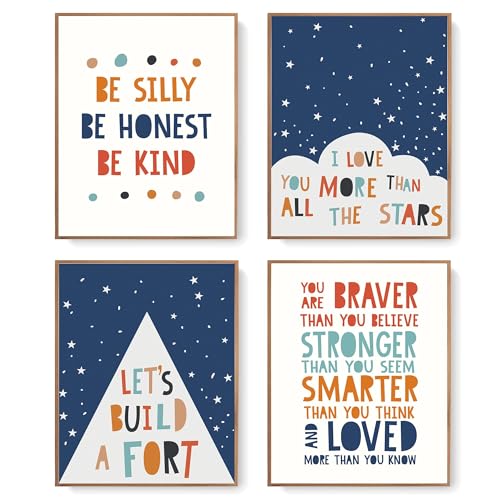 LARTSFRO Kids Inspirational Colorful Wall Decor, I am Kind I am Brave I am Honest Room Wall Decor for Nursery Baby Bedroom, Classroom Decor, Gifts for Kids 10x8 Inch Set of 4 Unframed - color: you are braver smarter, size: 8X10in