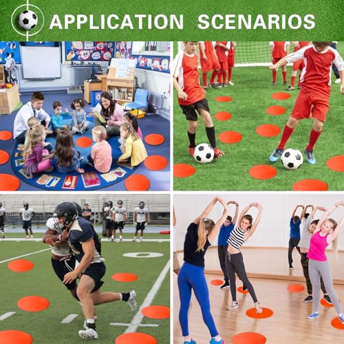 Poly Spot Markers 4 inch/9 inch Non-Slip Rubber Agility Training Markers Floor Dots Flat Field Cones for Football, Soccer, Basketball, School Exercise Drills, Dance Practice - style: 9 inch 18 Pcs Orange Red (TPE)