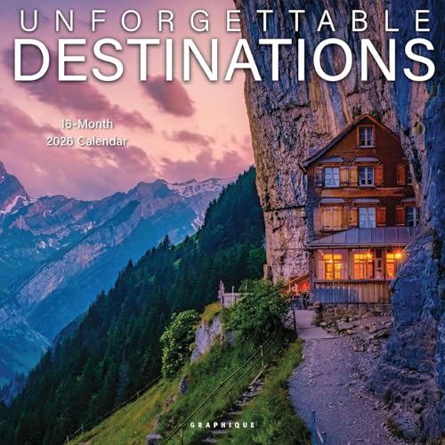 Graphique 2026 Unforgettable Destinations Wall Calendar | 12” x 12” | Thick Paper | Home & Office Organizer | Large Monthly Grid | 3 Languages & Marked Holidays | 4 Month Preview Page for 2027 - color: Unforgettable Destinations