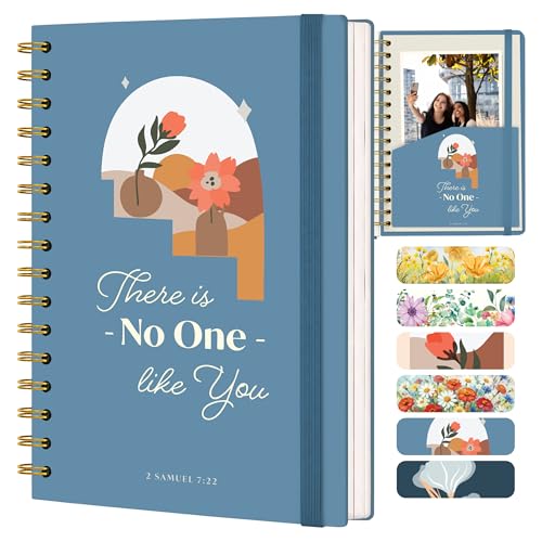 Blank 140 Page Christian Journals for Women – Multiple Designs – Hardcover with Scripture – Spiral Christian Notebook – Inspirational Writing Notebook for Bible Study and Prayer – No One Like You (2 Samuel 7:22) - color: No One-Blue
