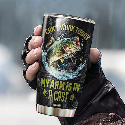 WAZONE Personalized Fishing Tumbler Can't Work Today My Arm Is In A Cast Stainless Steel 20oz 30oz Coffee Travel Mug Birthday Christmas Customized Gifts Name for Men Fisherman Fishing Lovers - color: Fishing