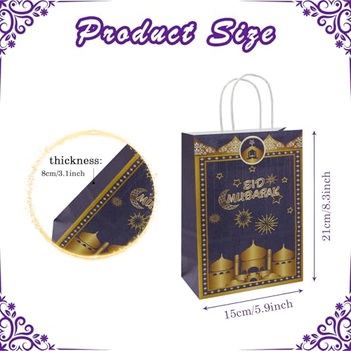 Eid Mubarak Gift Bags - 12 Pcs Ramadan Paper Gift Bags with Handles, Mosque Moon Star Reusable Party Favor Candy Goodie Bag for Muslim Eid al-Fitr Festival Celebration