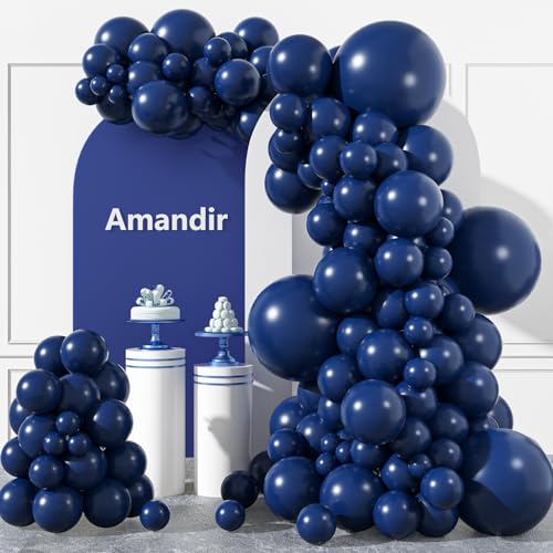 Amandir 153pcs Navy Blue Balloons Arch Garland Kit Different Sizes 18 12 10 5 Inch Dark Blue Latex Balloon for Graduation Wedding Sports Birthday Bachelorette Party Holiday Decorations - color: Navy Blue
