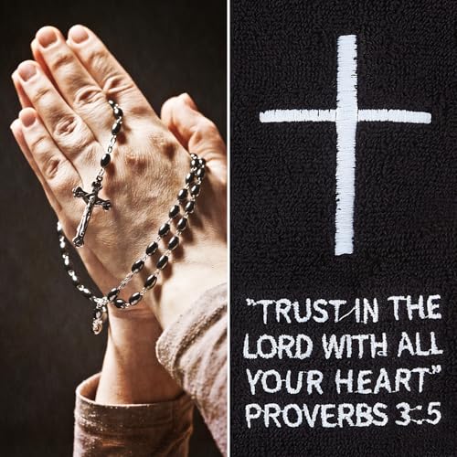 lotoo Black Football Towel with Hook and Loop Closure, Cotton Christian Cross Quarterback Qb Sports Towels for Men Youth Boys Adults - color: Proverbs 3:5(black）