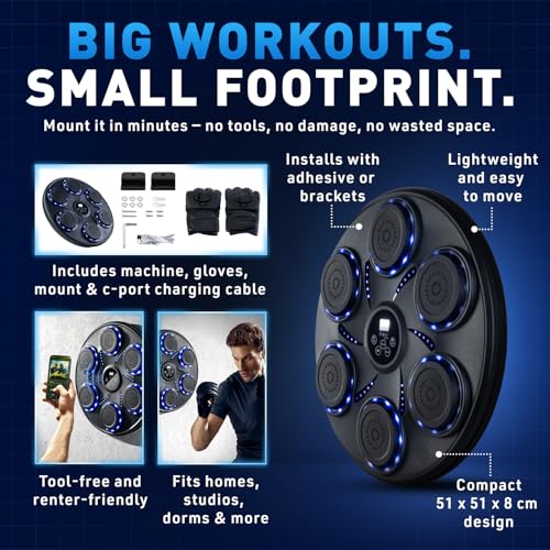 Music Boxing Machine for Adults and Kids| Exercise Equipment Smart Boxing Pad with Boxing Gloves, Speaker & Bluetooth Synced LED lights with 9 Modes & Speeds, Large Size Wall for Home, Office, and Gym