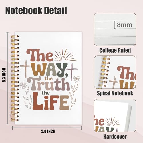 Boho Christian Spiral Notebook Journal 5.5x8.3in, the Way the Truth the Life Religious Scripture Hardcover Journal Notebook for Church Study Work Office, Christian Gifts for Women Men - color: the Way the Truth the Life