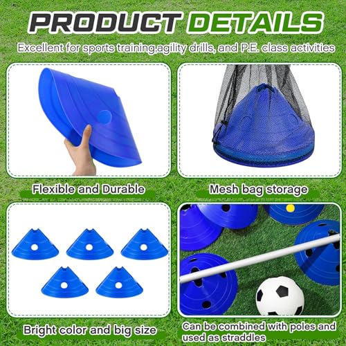 Jumbo Disc Cones Jumbo Soccer Cones with Mesh Bag Giant Large Agility for Soccer Training Adult Sports - color: Blue