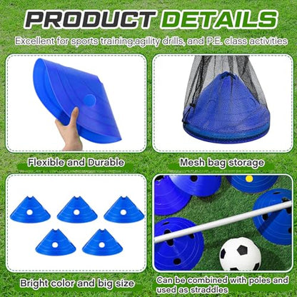 Jumbo Disc Cones Jumbo Soccer Cones with Mesh Bag Giant Large Agility for Soccer Training Adult Sports - color: Blue