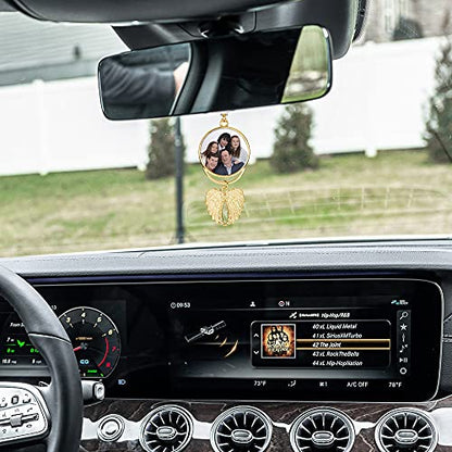 PiercingJ Custom Photo Rearview Mirror Car Charm Double Side Picture Engraving Car Hanging Ornament Angel Wing Car Charm Gift for Men Women Gold - color: Gold-1 Pc