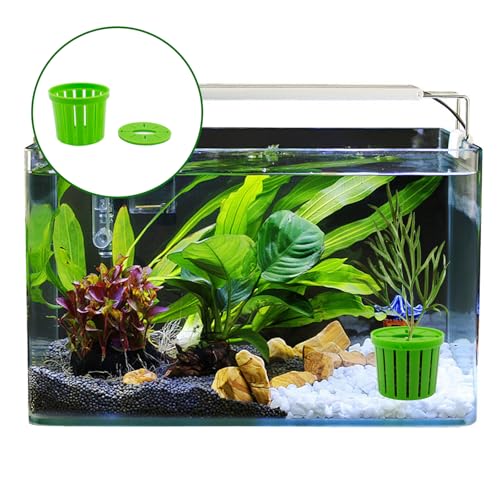 12 PCS Aquarium Plant Weights with Substrate Anti-Floating Plant Holder | Plastic Plant Baskets Fixed Ring Set for Fish Tank Landscaping Decoration, 1.65 x 1.47 Inch