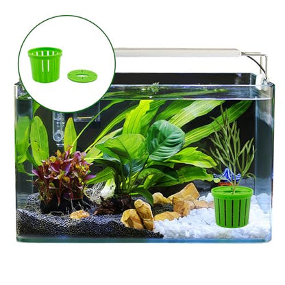 12 PCS Aquarium Plant Weights with Substrate Anti-Floating Plant Holder | Plastic Plant Baskets Fixed Ring Set for Fish Tank Landscaping Decoration, 1.65 x 1.47 Inch