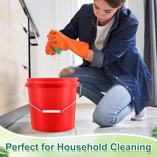 Tioncy 10 Pcs 2 Gallon Plastic Buckets with Lids and Handles,Red | Storage Pails for Paint, Cleaning, Organizing, Durable Containers, Metal Handles, Plastic Material - color: Red