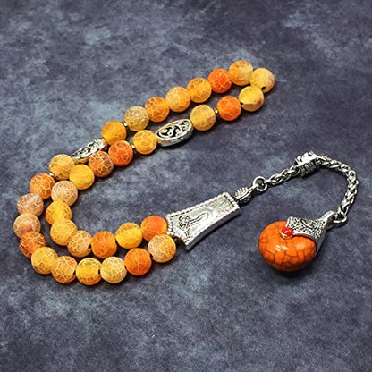 -Gentle Men Collection- Prayer Beads-Worry Beads-Tesbih-Tasbih-Tasbeeh-Misbaha-Masbaha-Subha-Sebha-Rosary (Natural Weathered Dark Orange Agate -8 mm 33 Beads-) - color: Natural Weathered Dark Orange Agate -8 mm 33 beads-