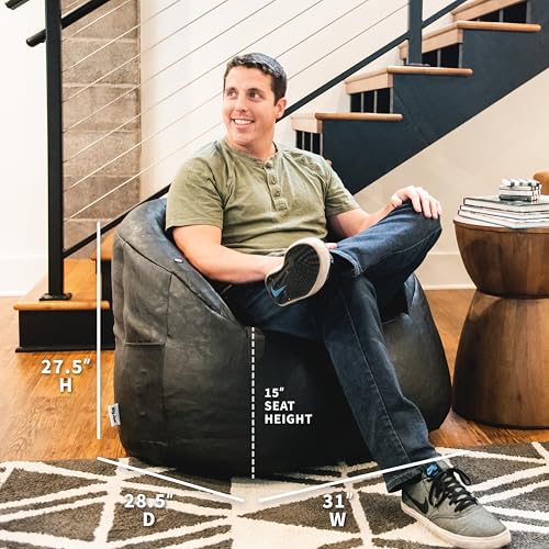 Big Joe Milano Beanbag Chair with Vibe Black Montana Leather - color: Black Montana Leather, size: Milano with Vibe
