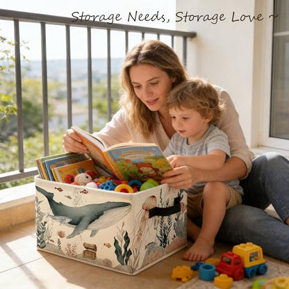 Coastal Beach Ocean Whale Storage Bins Box with Handles, Marine Biology Sea Animal Plant Foldable Basket Toybox for Kids Room Nursery Bedroom Bathroom Home Clothes Toys Books - color: color-8